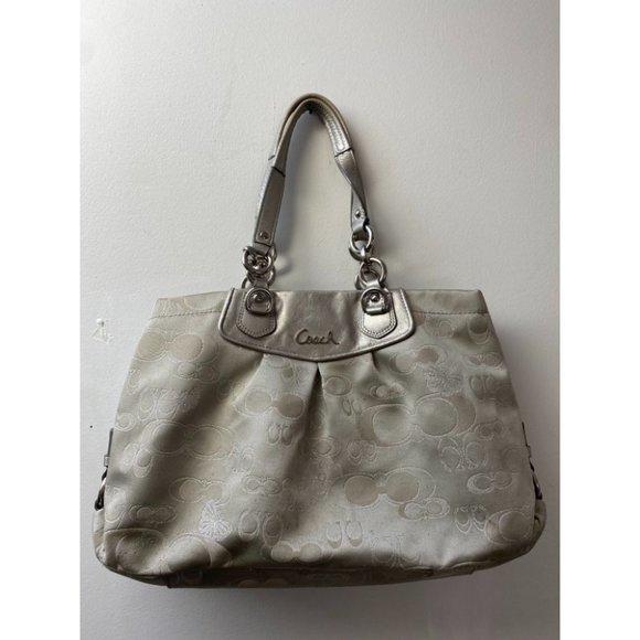 COACH Large Silver Jacquard Fabric Tote Bag - Picture 2 of 13